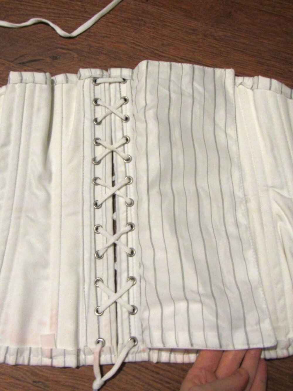 White Pinstripe Underbust Waist Training Corset Steel Boned 24" - Picture 13 of 15